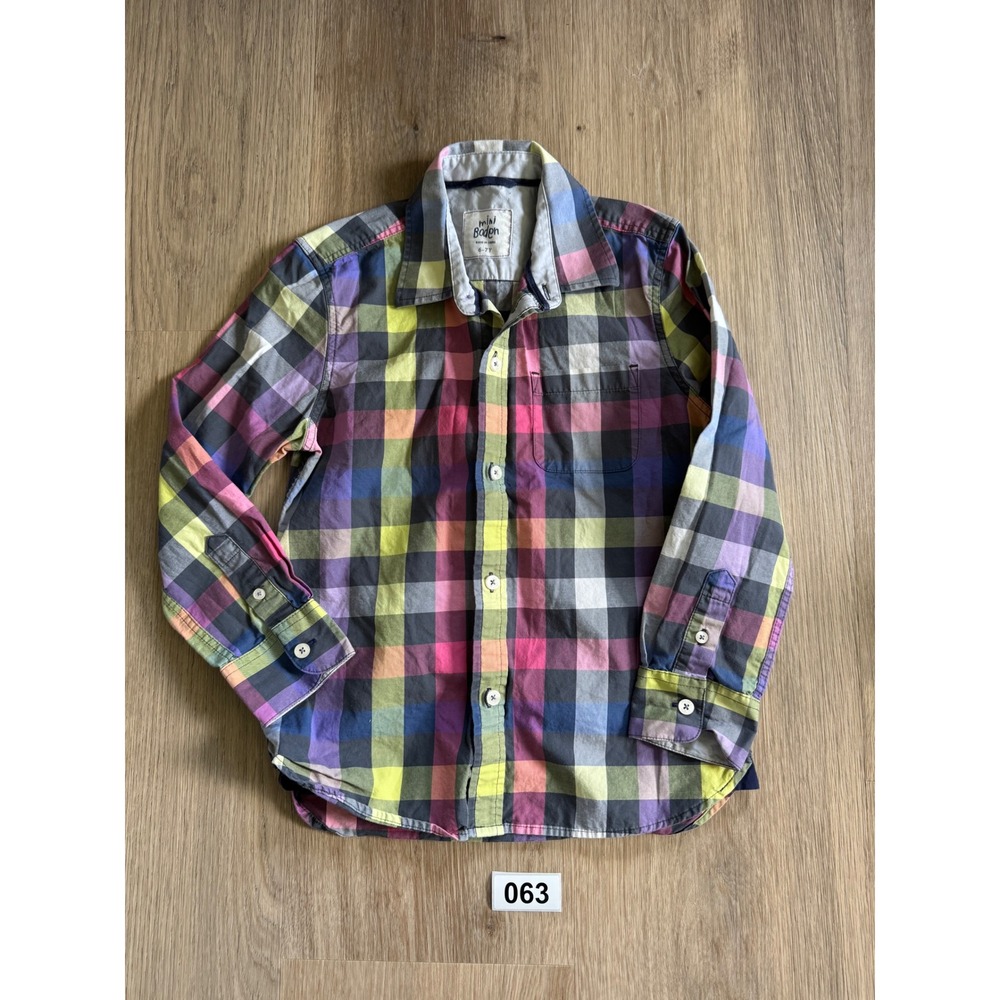 Mini Boden Boys Rainbow Check Plaid Long Sleeve Button Down Shirt 6-7Y Multi